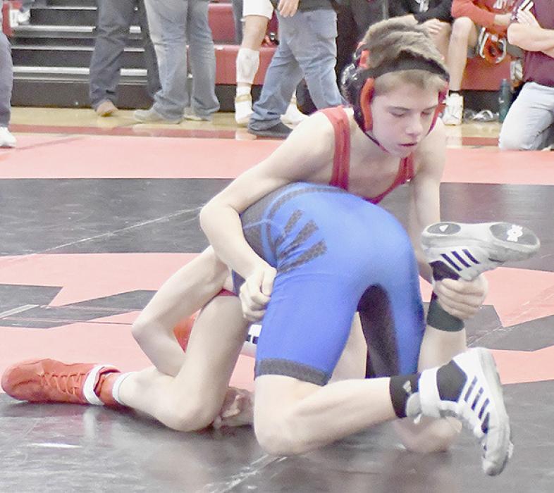 Freshman Holden Beel competed in his first District Wrestling Meet at Weeping Water.