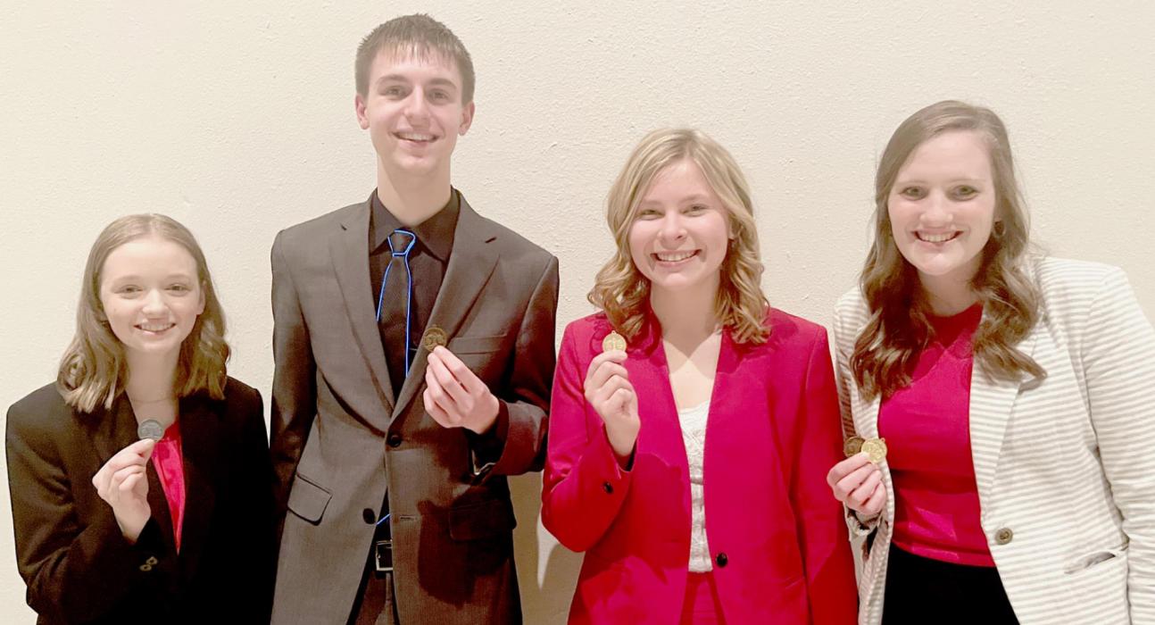 Your AHS State Speech Qualifiers are (Left to Right): Makenna Pierce in Informative, Ben Flynn in Entertainment, Alyssa Erthum in Persuasive and Libby Wilkins in Extemporaneous and Persuasive. State Speech will be at Kearney High School on March 17th.