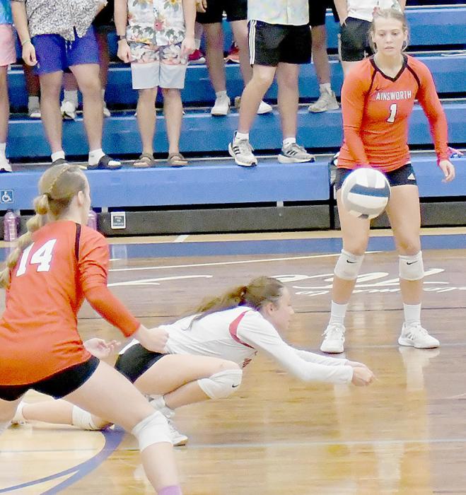 Christina Fernau goes after one of her 21 digs she had against the O’Neill Lady Eagles.