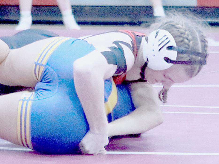 Jolyn Pozehl pinned both her opponents during Subdistrict competition to advance to District competition.