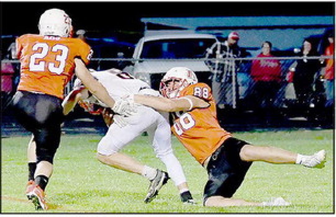 Trey Appelt, #88, recorded two of Ainsworth’s 8 sacks. This sack was in CWC’s end zone for a safety.
