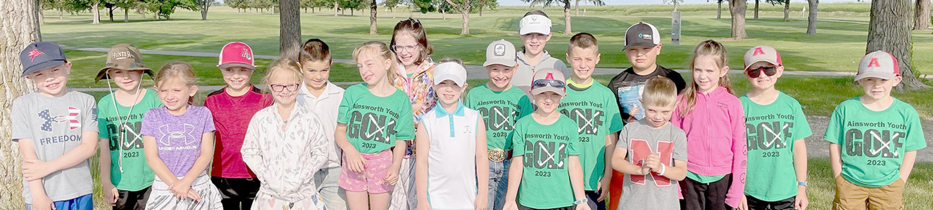 Participating in the 2023 K, 1st and 2nd Grade Group in the Ainsworth Youth Golf were (Front Row - Left to Right): Mindee King, Gracyn Peterson, Mallory Porter, Sophia Magill, Bentley Mashburn and Reegin Alberts; (Middle Row Left to Right): Code Steinhauser, Leon Carpenter, Duke Dailey, Briggs Hladky, Blake Sedlacek, Rowan Alberts, Henry Mashburn and Blake Winters; (Back Row - Left to Right): Tegan Alberts, Sutton Owen and Milo Schmitz.