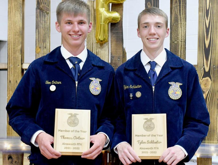 (Left to Right): Tom Ortner and Ty Schlueter were the recipients of this year’s Member of the Year Award, which is determined by the member’s involvement in all chapter activities and success in contests.