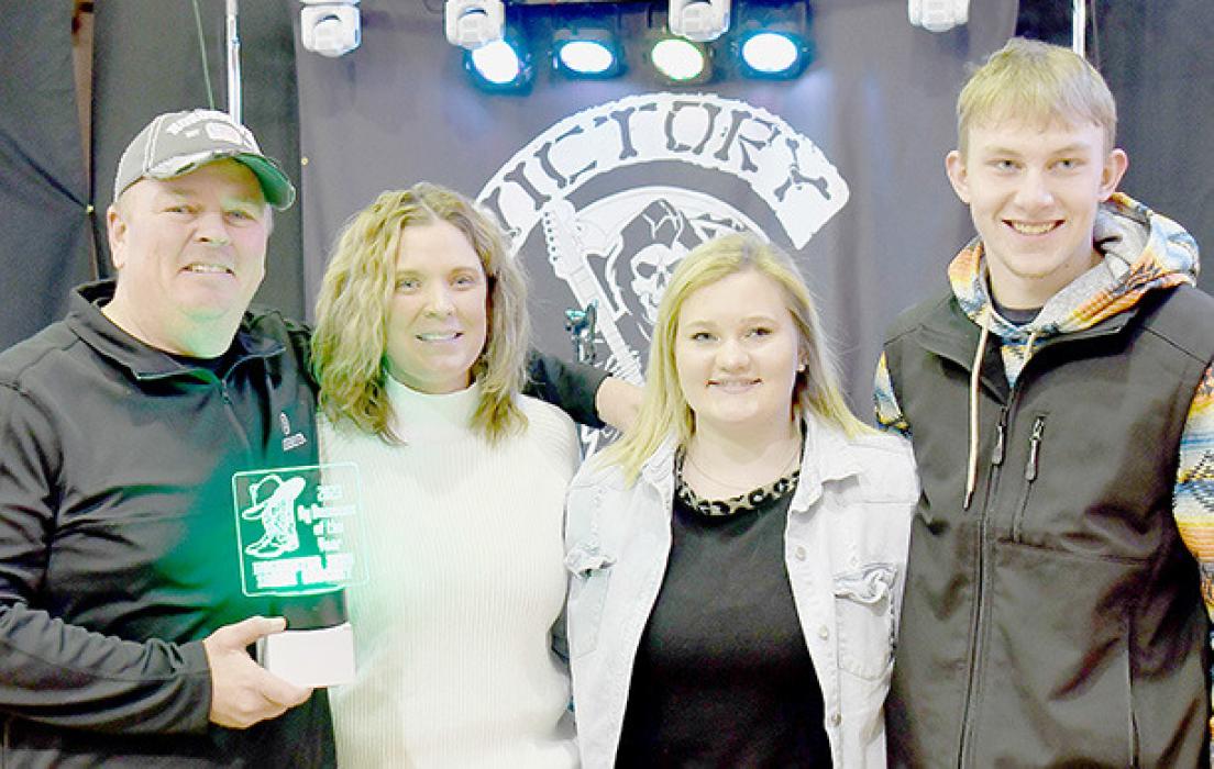 Hogemeyer Seed was named as the 2024 Ag Business of the Year. Receiving the award were Eric 'Sherm' Goochey, Sharmaine Miller, Merin Goosman and Airyan Goochey. This award honors an outstanding leader in agribusiness. A business that is constantly reaching into the community to help with local events and advises/helps promote agriculture within our community or in other agribusinessrelated areas.