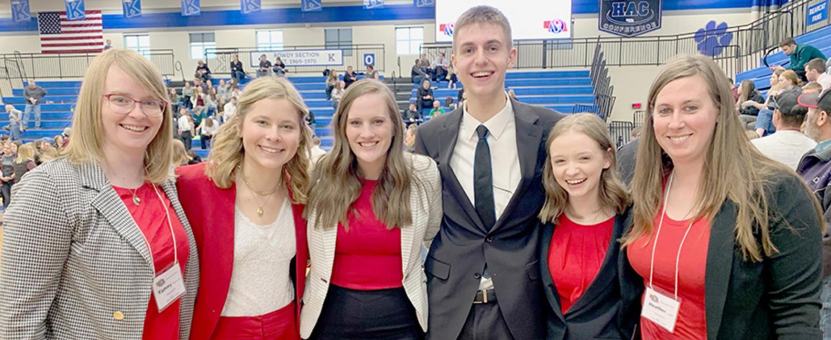 State Participants (left to right) were Coach Tammy Hancock, Alyssa Erthum, Libby Wilkins, Ben Flynn, Makenna Pierce, and Coach Heather Lutter.