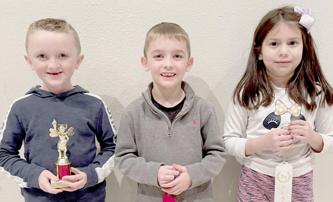 1st Grade winners: Champion: Bentley Mashburn, 2nd Place: Keegan O’Hare and 3rd Place: Jazzlyn Navarro.