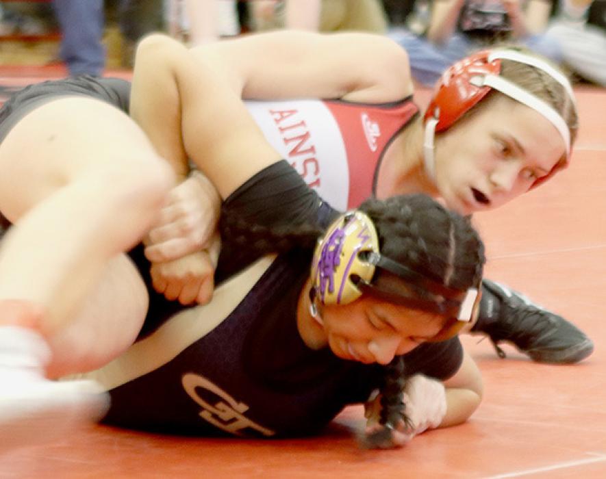 Megan Jones, 140 lb. weight class, took second place. She pinned Griselda Lopen of Grand Island in 1:53. Photos by Jessica Pozehl
