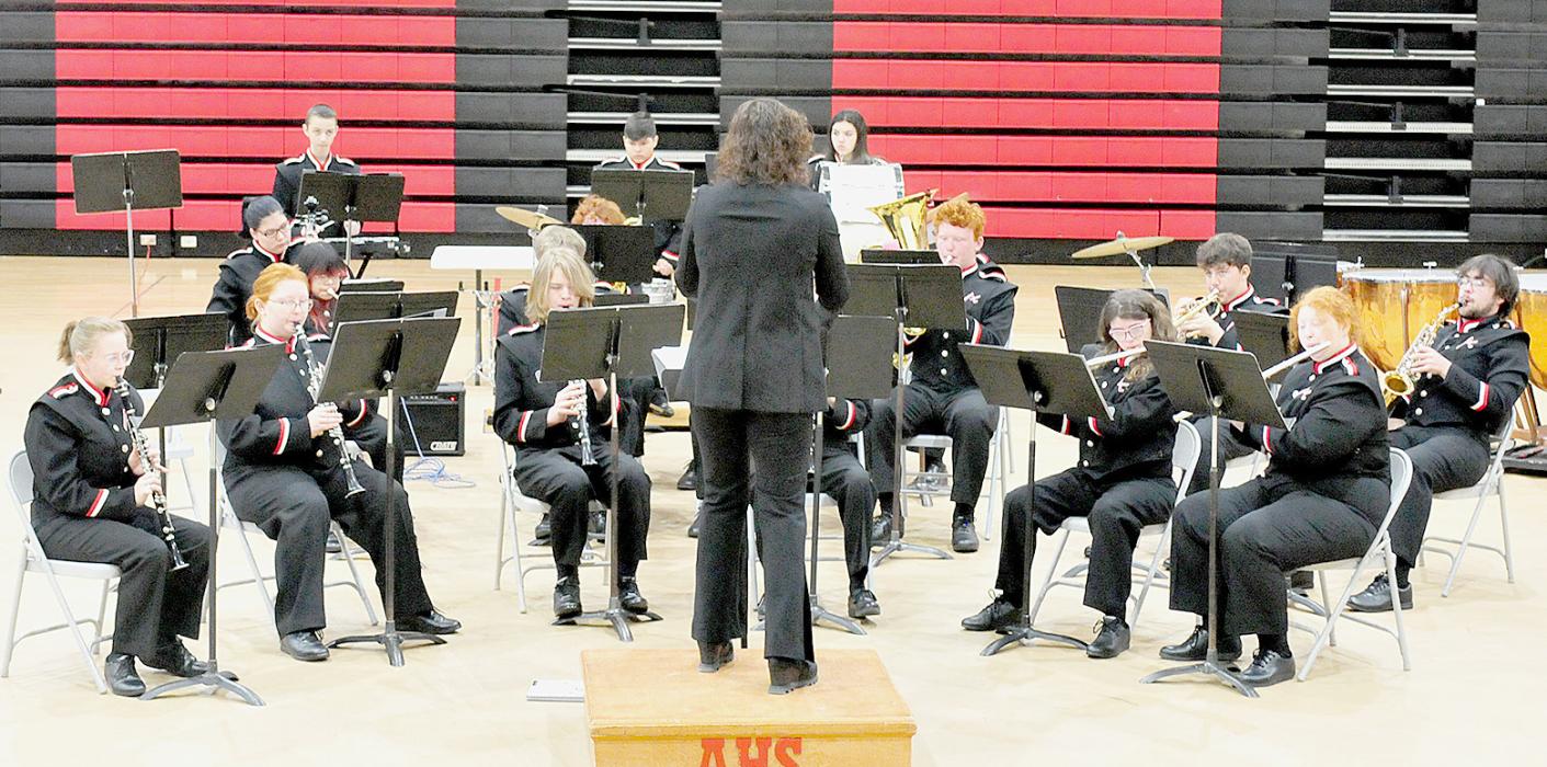 Ainsworth Community Schools band performs during the 2023 District Music Contest held Friday, April 21st in Ainsworth. The band received a II rating.