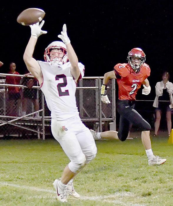Morgan Kinney caught a pass from Chris Fernandez and ran the ball in for a touchdown on a 45 yard pass play for Ainsworth’s eighth touchdown against the EPPJ Wolfpack.