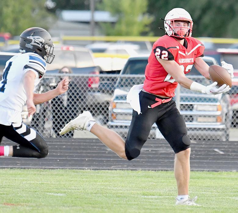 Carter Nelson catches a pass from McNally for a 24 yard score. Nelson caught three touchdown passes and ran for a touchdown against the Knights.