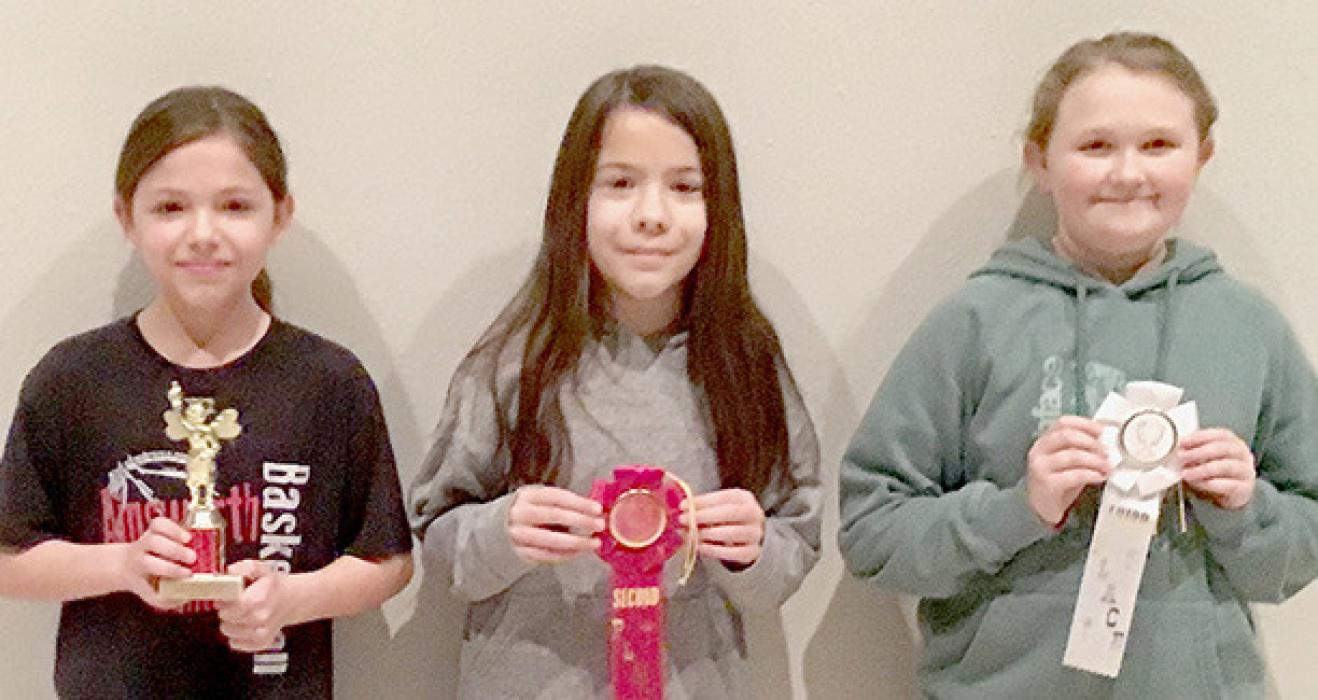 4th Grade Spelling Bee winners: (Left to Right) 1st - Isabella Pike, 2nd - Stella Lentz and 3rd - Sophia Schroedl.