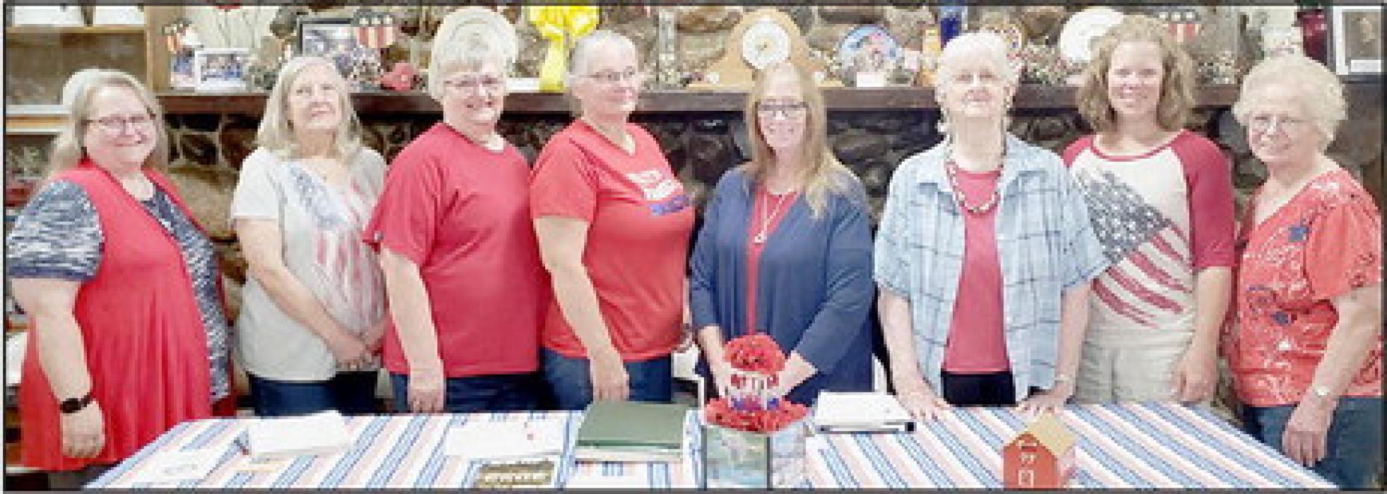 Officers for 2023-2024 are (Left to Right) Executive Committee members Mary Krause and Janet Schuyler, President Marilyn Anderson, Vice President Brenda Goeken, Secretary Cheri Coutts, Treasurer Alice Mitchell, Chaplain Katie Rau and Sgt./Arms Bonnie Finley .