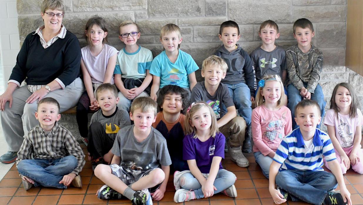 Cooking a pumpkin pie in the eyes of first graders might be a little different then the real recipe. Sharing their ideas are: (Front Row - Left to Right): Holden Duester, Sofeah Magill and Jett Hansmeyer; (Middle Row - Left to Right): Carter Johnson, Toby Crooker, Kameron Johnson, Osiris Vassor, Mallory Porter and Korra Mussman; (Back Row - Left to Right): Miss Walker, Sutton Owen, Henry Mashburn, Cord Marbry, Briggs Hladky, Jamesin Ashcraft and Blake Sedlacek. Not pictured is Kalli Kempcke.