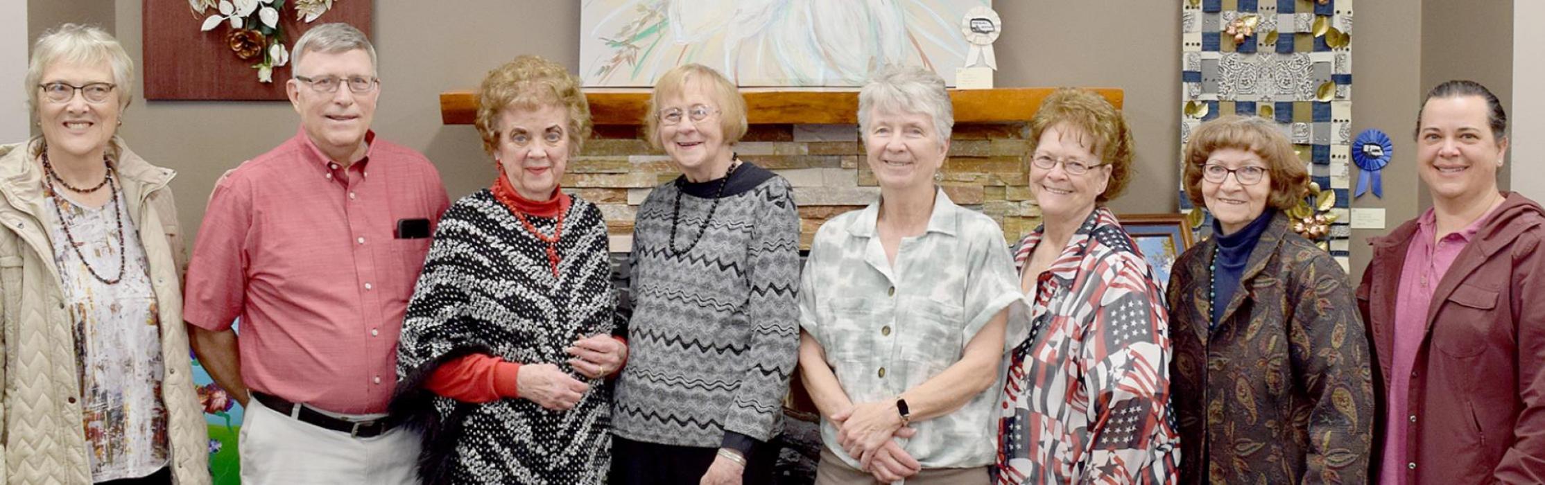 Ainsworth Art Guild members attending the Spring Show at Ainsworth Public Library were (left to right) Martha Rasmussen, Joe Nelson, Patty Nelson, Carol Larson, Lynn Robertson, Audrey Wilson, Cindy Bower and Jennifer Beel.