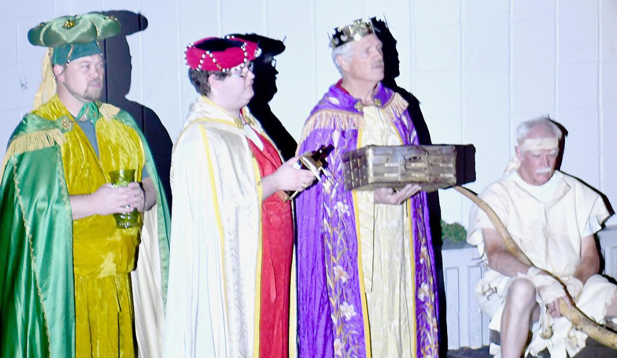 Wisemen singing “We Three Kings” were Luke Hitchcock, Seth Anderson and Joel Ferris. Dr. Mel Campbell played the part of the Beggar. 