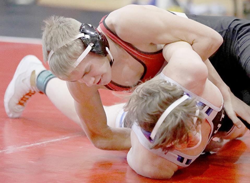 Aiden Jackman, 150 lb. weight class, won by fall in 1:54 over Atwood Albrecht of North Central.