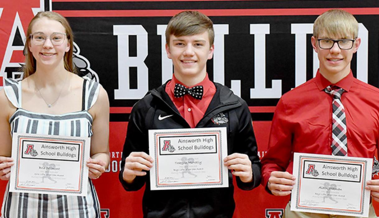The 2022 Lifter of the Year Awards went to (Left to Right): sophomore Kendyl Delimont, sophomore Traegan McNally and freshman Aiden Jackman.