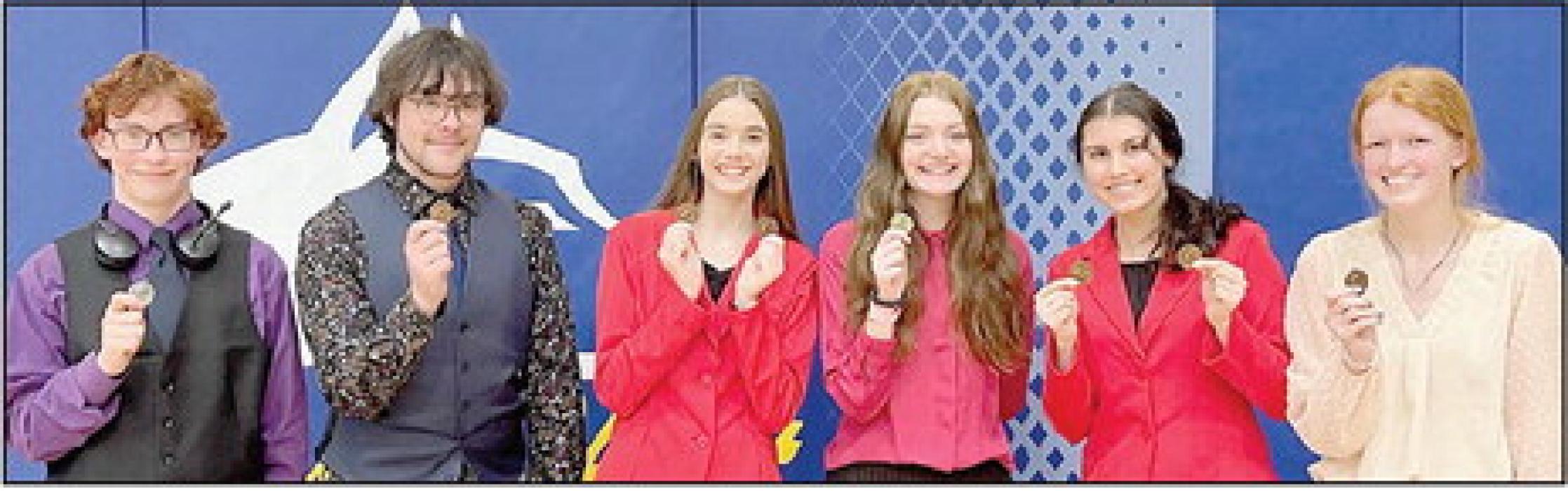 Ainsworth Speech Team competed in the West Holt Speech Invitational. Medalists for Ainsworth were (Left to Right) William Biltoft, Cole Bodeman, Taylor Allen, Brianna Starkey, Dakota Stutzman and Terra Shoemaker.