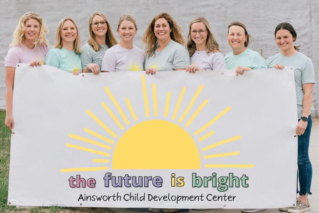 Board of Directors of the Ainsworth Child Development Center are (left to right) Haley Miles, Chelsey Peterson, Rylee Pierce, Reagan Fairhead, Karen O’Hare, Neiley Arens, Nancy Steinhauser and Devyn France. Not pictured are Marsha Fuchs and Ana Garcia.