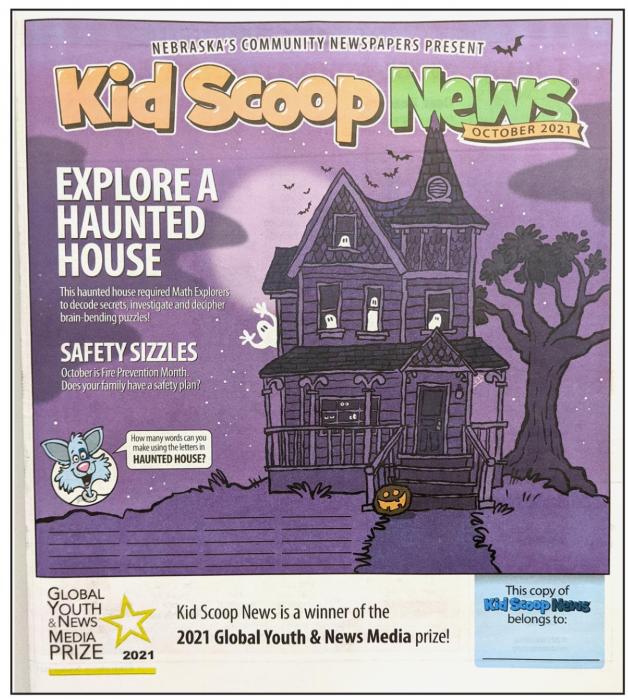 This month’s copy has a Halloween theme, but also focuses on topics like fire safety, debit cards, kangaroos and freedom of speech.