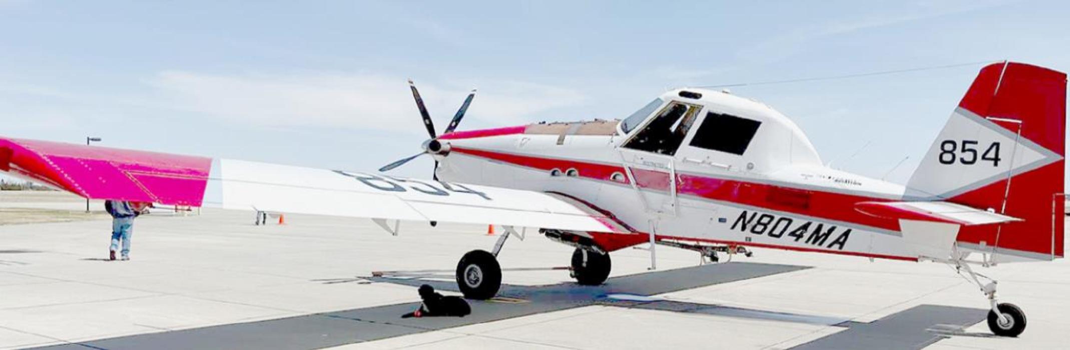 Shown above is the SEAT (single engine airtanker) at the SEAT Base in Valentine. As a part of LB634, the Wildfire Control Act of 2013, the contracted SEAT plane is available to volunteer fire departments during the summer each year. Photo credit: Nebraska Forest Service