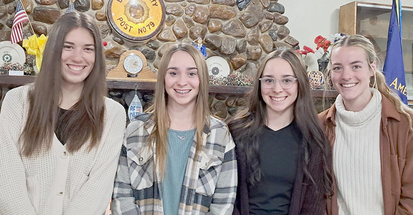 Receiving Auxiliary pins at the Legion Auxiliary Graduation Ceremony were (left to right): Katherine Kerrigan, Tessa Barthel, Terrin Barthel and Cheyan Temple.