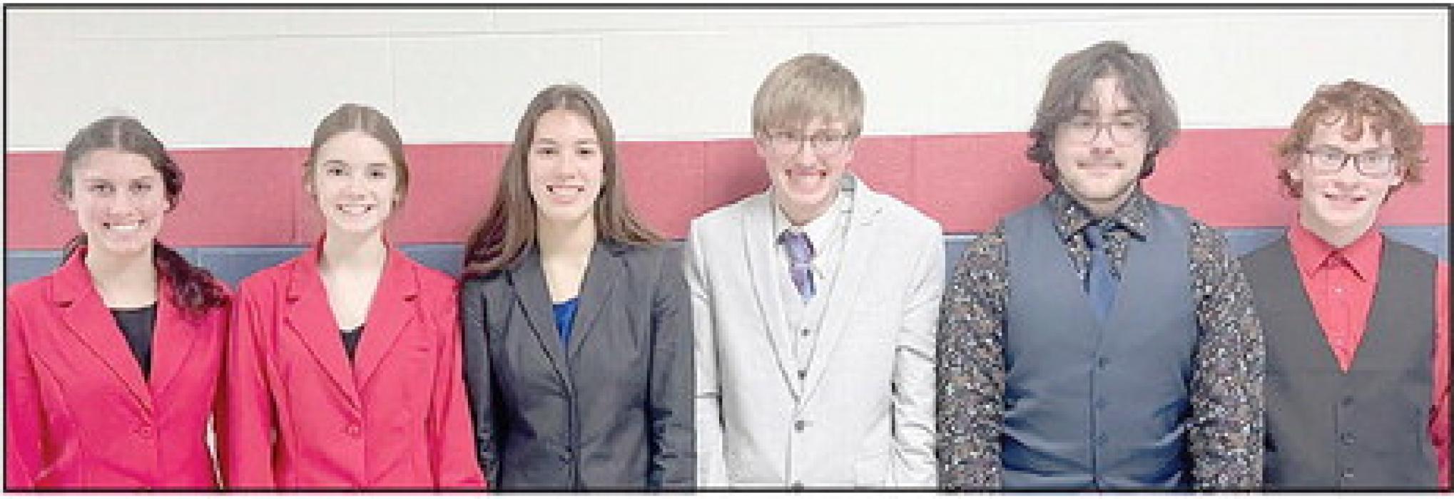 Ainsworth Speech Team participants in the Southwest Conference Speech competition were (Left to Right): Dakota Stutzman, Taylor Allen, Katherine Kerrigan, Levi Goshorn, Cole Bodeman and William Biltoft.