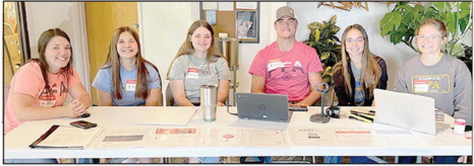 Ainsworth FFA Officer team members (left to right) Gracie Kinney, Mia Ortner, Hannah Beel, Trey Appelt, Tessa Barthel, and Emma Kennedy greeted each donor as they entered St. Pius X Catholic Church.