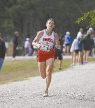 Sophomore Reagan Moody placed third during the West Holt Invitational. The Invtational was changed to be a road race with all the precipitation the area received. Photo Courtesy of Bulldog Boosters