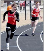 Maia Flynn (left) and Eden Raymond (right) competed in the 400 Meter Run. Flynn placed sixth and Raymond finished seventh.