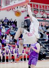 Carter Nelson was back in action against the Minden Whippets following an ankle injury. He scored 16 points including this dunk against Minden.