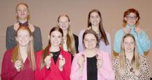 All Ainsworth speakers earned a medal for their performances at the Ainsworth Speech Meet and the team finished in third place. Team members are (Back Row - Left to Right): Erick Hitchcock, Kiley Orton, Willa Flynn, William Biltoft; (Front Row - Left to Right): Terra Shoemaker, Taylor Allen, Hannah Beel and Preselyn Goochey.