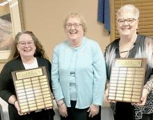 Pictured with their awards (left to right) are Alpha Delta Chapter President Juli Murphy with Chapter Award, Nebraska State President and Alpha Delta member Roxie Lindquist, and Barb Skala-Irish with her Individual Award.