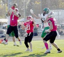 Ainsworth’s Ethan Fernau almost has a pass interception, but a Loomis player deflected the ball at the last second. Luckily the ball was deflected to Ainsworth’s Carter Nelson for his second interception of the game.