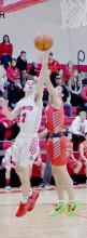 Caleb Allen scores two of Ainsworth’s 68 points in their game against the Valentine Badgers.