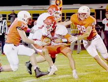 Ainsworth’s defense held St. Mary’s to a minus 13 yards rushing. St. Mary’s quarterback Gage Hedstrom turned from #88 Trey Appelt only to find #11 Riggin Blumenstock there for the tackle. Ainsworth sacked Hedstrom 11 times during the game.