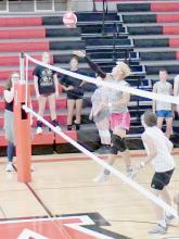 Ainsworth football players were able to show some of their volleyball prowess during the volleyball scrimmage.
