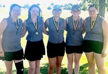 Ainsworth High School girls golf team medalists at the Mullen Invitational were (Left to Right): Jaden Lee - 2nd, Jordan Beatty - 3rd, Madison Palmer - 5th, Kenley Welke 4th and Hannah Beel - 8th.