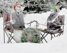 A cute winter display can be seen at Roger and Sandy Sisson's house located on west South Street. The way the weather has been lately, I think we can all relate to the chill in our bones! Thanks for the chuckle.