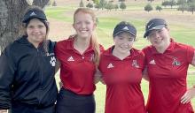 The Ainsworth Girls Golf Team of (left to right) Hannah Beel, Terra Shoemaker, Jordan Beatty and Jaden Appleman played in competition at Mullen on September 15th.
