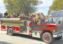 The Ainsworth, Raven, and Long Pine Volunteer Fire Departments visited Little Paws Preschool and Ainsworth Elementary School October 9-10 for Fire Prevention Week. The fire departments visited classrooms and gave students rides on the fire trucks around town. Photo Courtesy of Scott Fuelberth