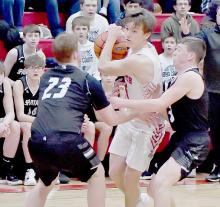 Boyd County shut down Ainsworth’s leading scorer, Traegan McNally with tight man-to-man coverage. They double teamed McNally when he did get the ball.