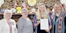 A graduation ceremony was held for Briley Naprstek who graduated from Junior to Senior Auxiliary membership. Pictured (Left to Right) Junior Activities Advisor Shari Luther, Auxiliary President Marilyn Anderson, Briley Naprstek, Tiffani Naprstek. Tiffani pinned the Senior pin on her daughter.