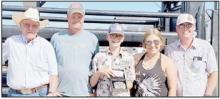 Presenting the Boys Memorial Buckle to the winner Jayse Daniels (center with the buckle) were Gene Buechle, Wade Buechle, Kelsey Buechle and Beau Buechle.