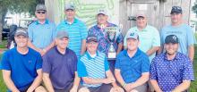 Bassett golfers won the annual Border Cup match play event, 16 to 9, Saturday, August 5th over Ainsworth. The Bassett winning team members are (Front Row Left to Right) Brady Foster, Brett Knoetzel, Matt Morrison, Alex Kunz, Cordell Nilson; (Back Row Left to Right) Jake Friedrich, Jon Friese, Bryce Coleman, Steve Camp and Bradd Bussinger.
