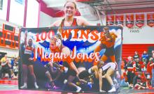 Senior wrestler Megan Jones achieved her 100th win at her final home wrestling invitational on Friday, January 30.