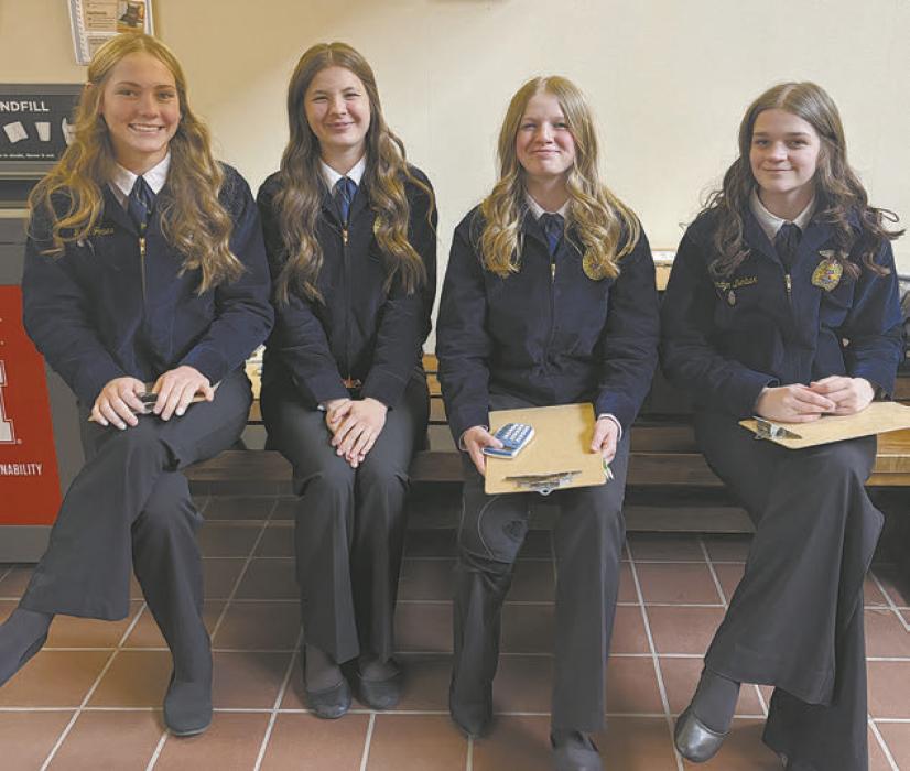 The Vet Science Team placed eighth as a group. The team consisted of (left to right): Megan Jones - Purple Ribbon, Miah Ortner, Addi Held, and Londyn Dunbar - Blue Ribbon.
