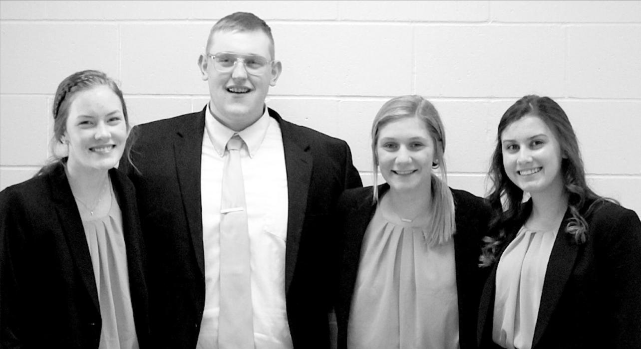 Ainsworth’s Varsity OID team placed 2nd in the AHS Speech Invite. Team members are (left to right): Eden Raymond, Cody Kronhofman, Maren Arens and Dakota Stutzman.