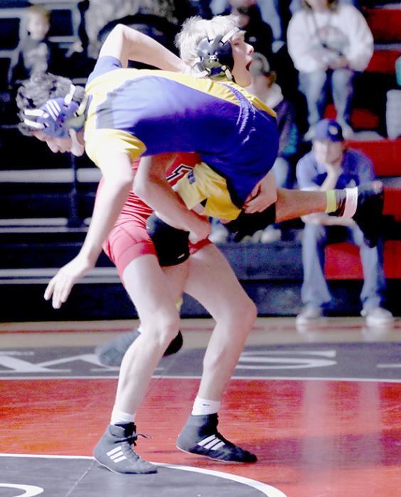 Sam Titus won two of his three matches in the Quad-Dual held in Ainsworth on January 27th. Photos by Debb Gracey