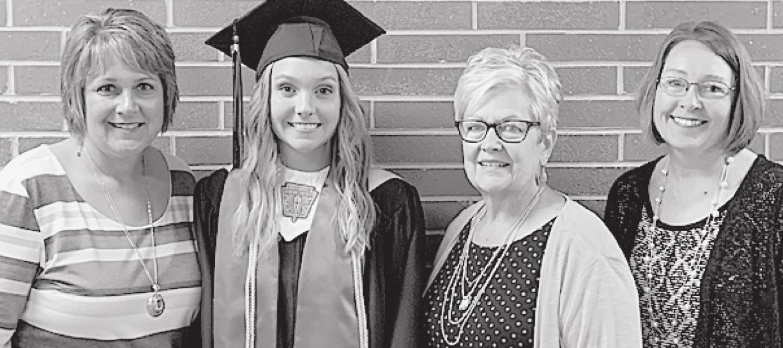 Pictured left to right are Kara Welch (Madison’s Mother and P.E.O. Member), Madison Welch, Mary Ritter (Madison’s Grandmother and P.E.O. Member) and Lisa Schlueter (Chapter BM, P.E.O. Representative).